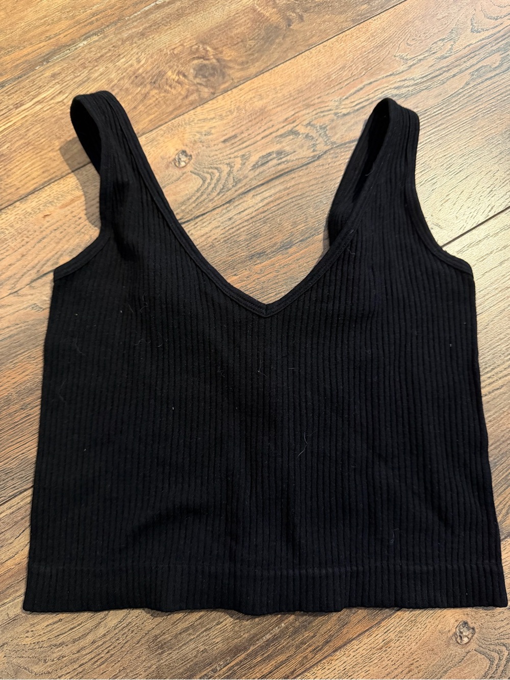 Black Ribbed V-Neck Tank Top